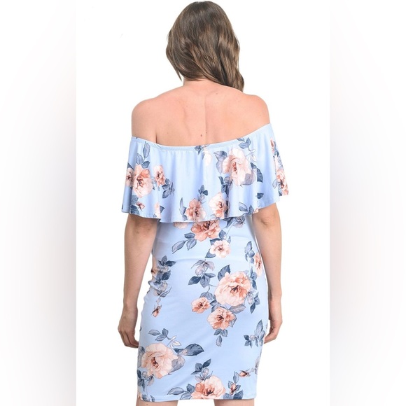 NWT - Women's Floral Ruffle Off Shoulder Maternity Dress - Sky Blue - Picture 3 of 7